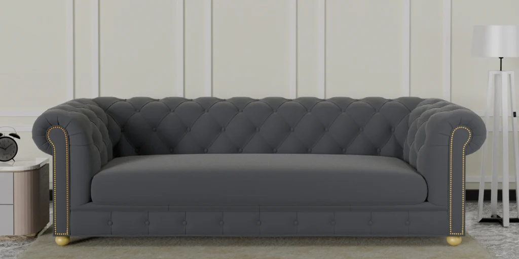 Derby Velvet 3 Seater Sofa In Carbon Grey Colour