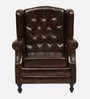 Miceli Leather Chesterfield Wing Chair With Pouffe In Brown Finish