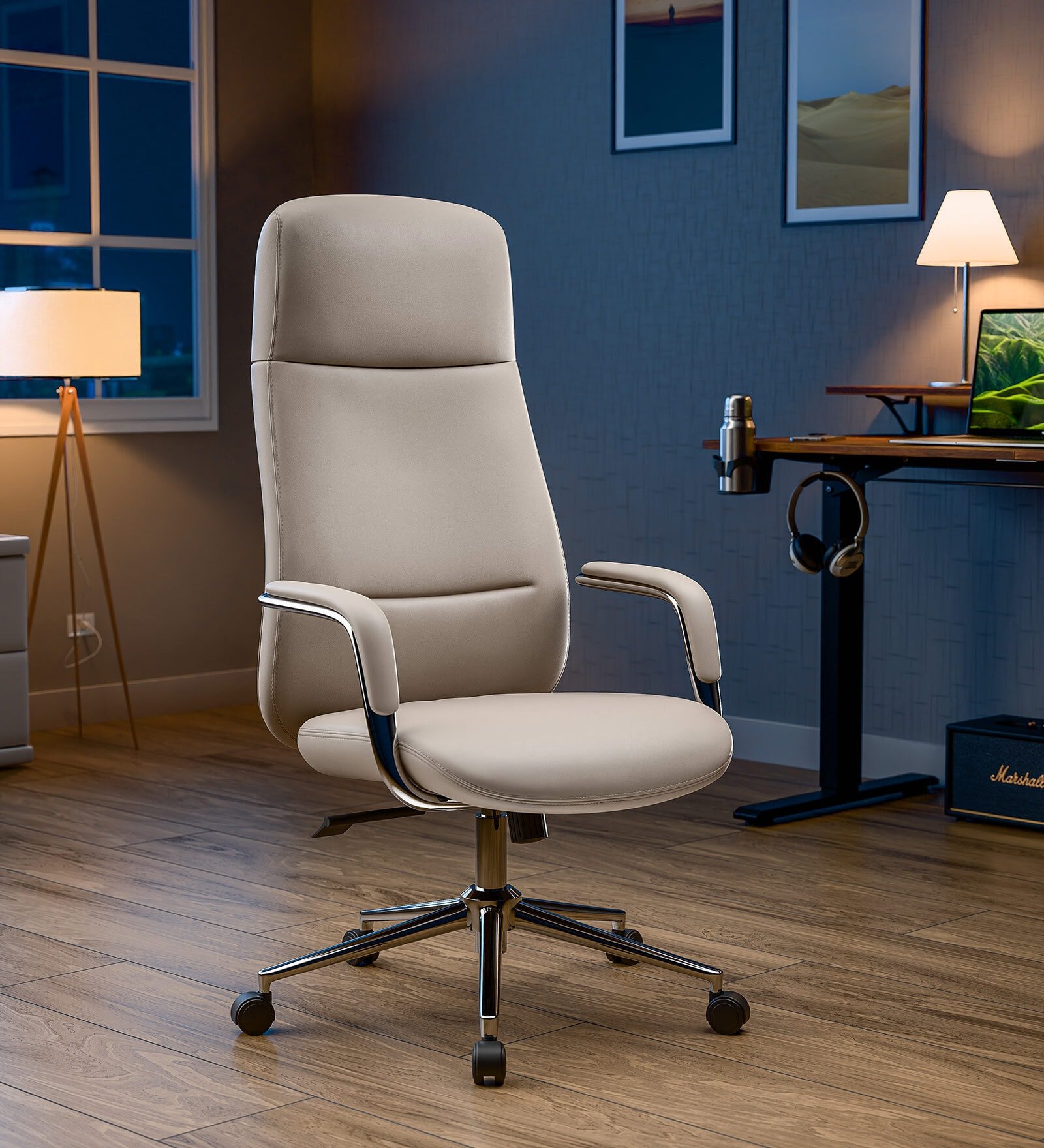 Soul Oslo Vegan Leather Executive Chair With Cushioned Seat In Beige Color