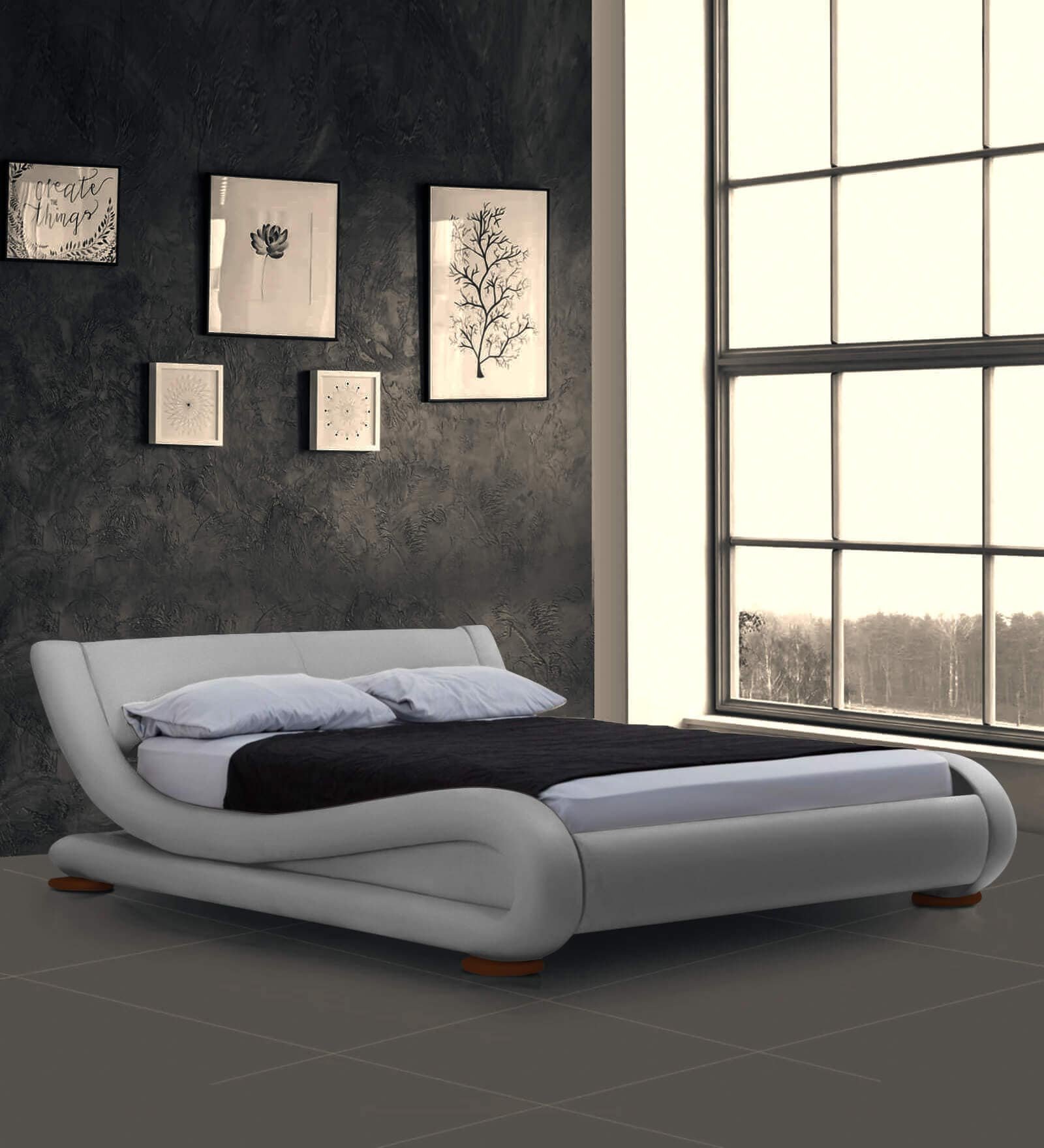 Savvy Leatherette Upholstered Queen Size Bed in Gray Colour