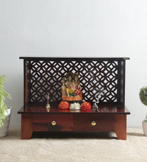 Brown Sheesham & Mdf Floor Rested Mandir Without Door